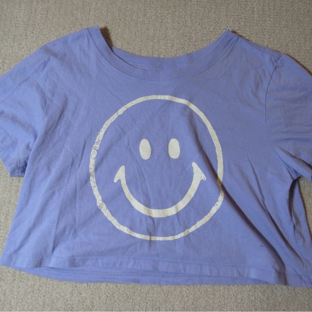 Purple Crop Top with Smiley Face Graphic